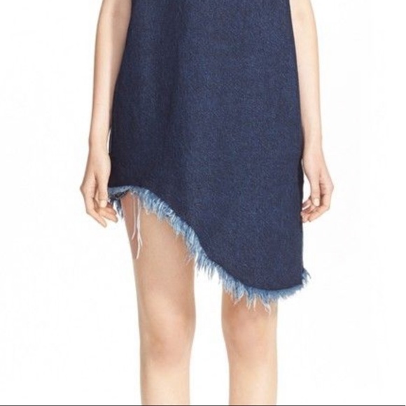 Marques Almeida Asymmetrical Hem Dark Was Denim Mini Shift Sleeveless Dress - Picture 4 of 12